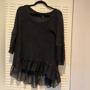 American eagle black knit sweater with lace trim